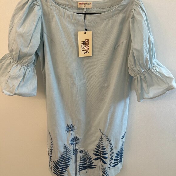 🌿 Bombay Paisley Puff Sleeve Embroidered Dress – Size M (NWT) - Picture 1 of 5